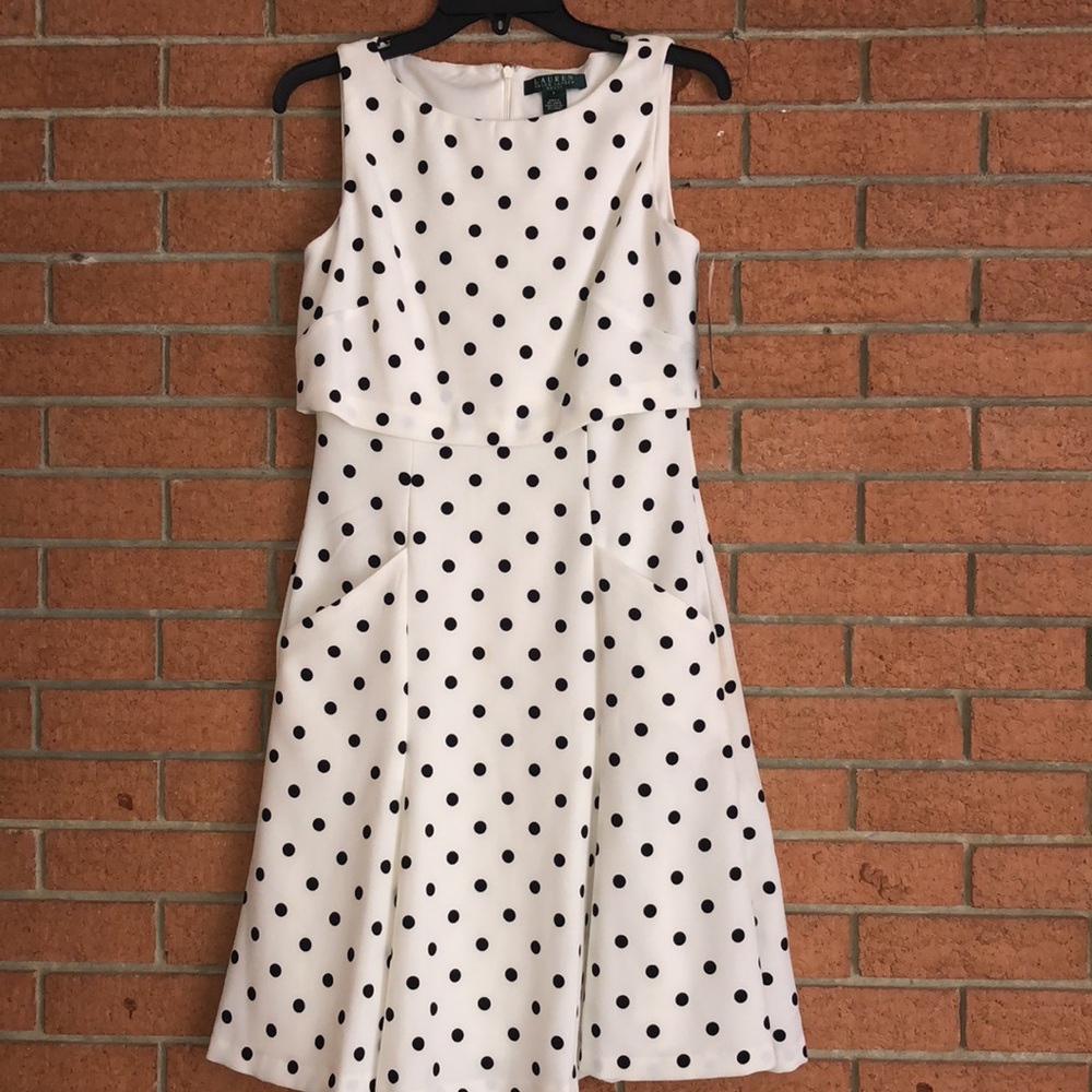 🖤RALPH LAUREN🖤POLKA DOT SLEEVELESS DRESS🖤 - Picture 2 of 8